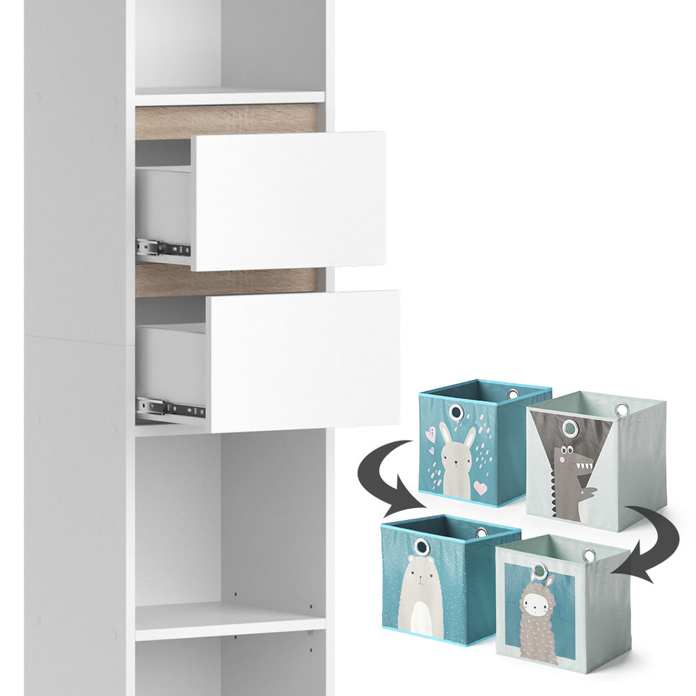 Vicco Libreria bambini Bianco 36.2 x 171 cm con box pieghevoli colorati