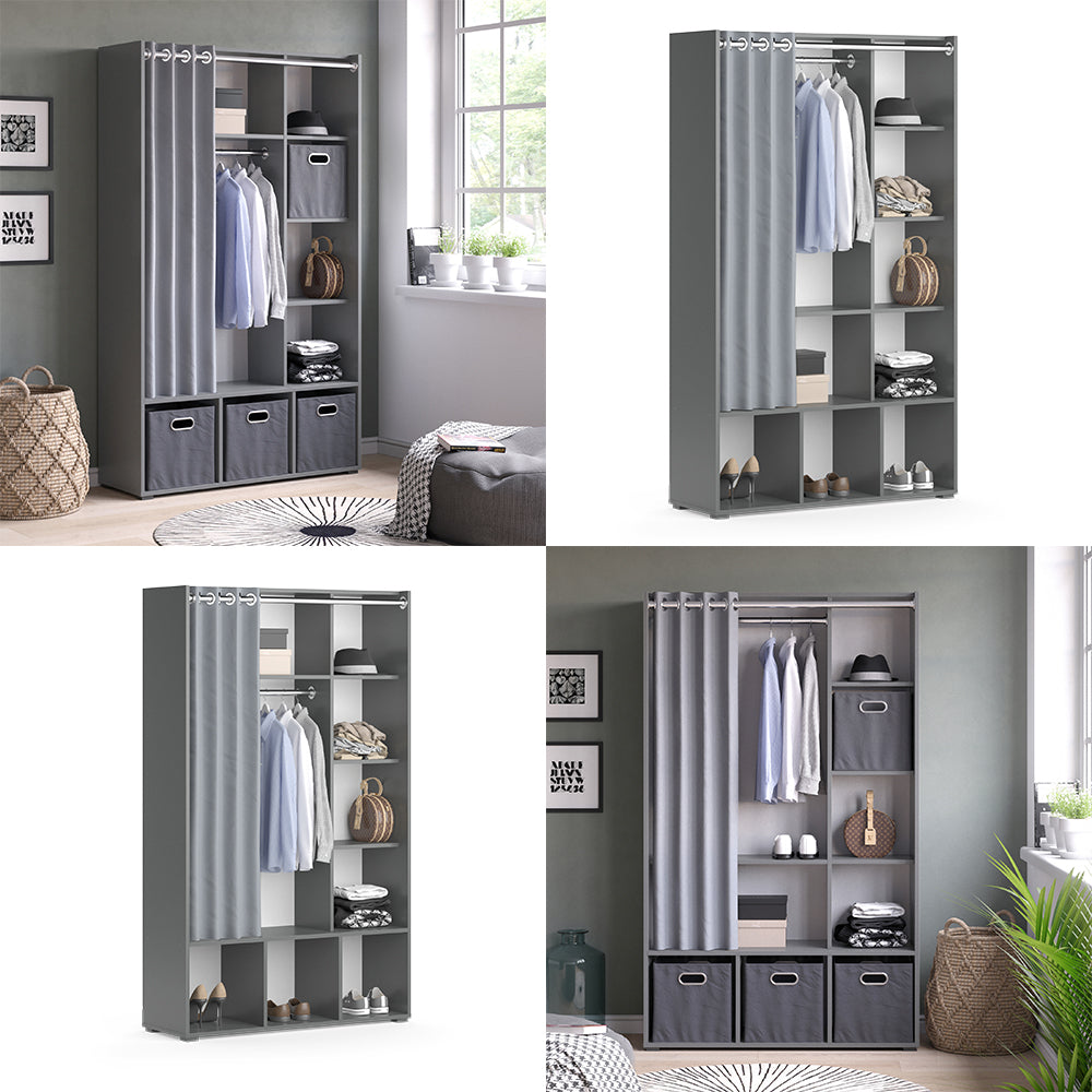 Vicco Armadio multifunzione Grigio 38 x 178.1 cm con appendiabiti a tenda