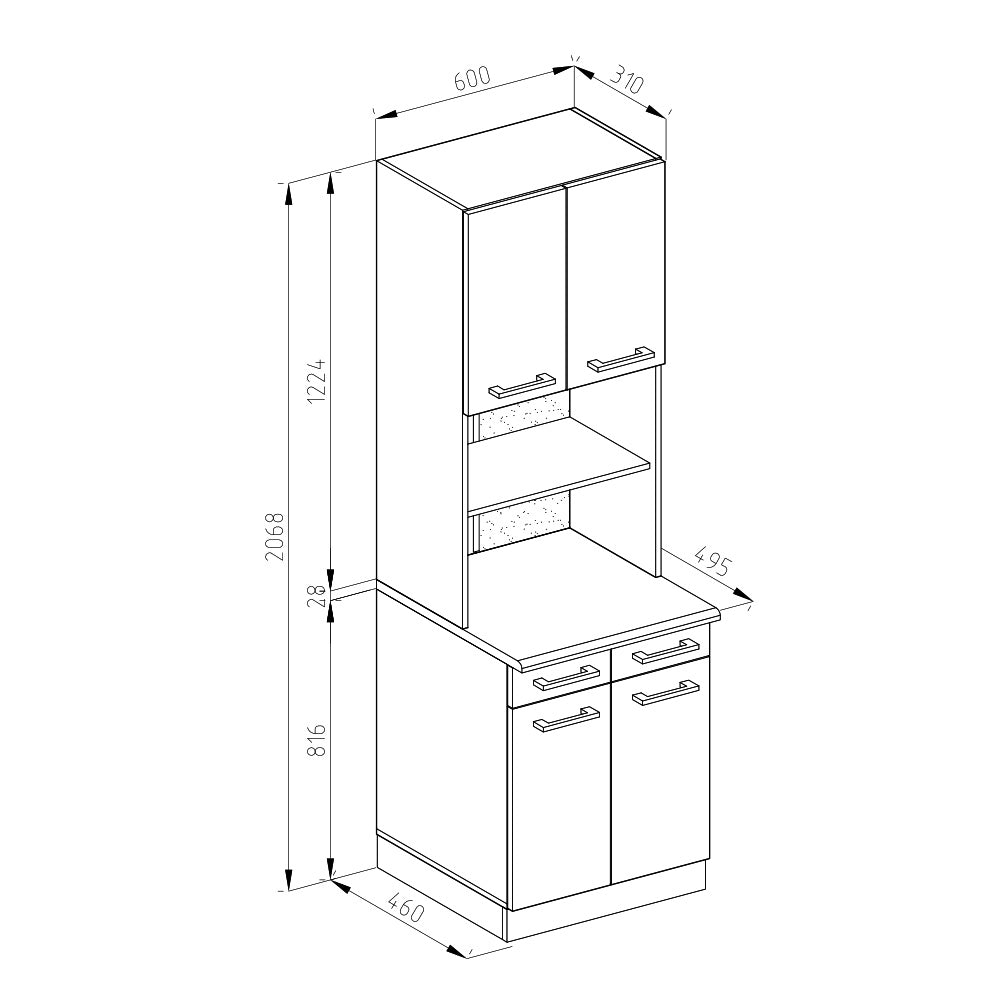Vicco Cucine componibili piccole Bianco lucido 60 cm , PL Marmo