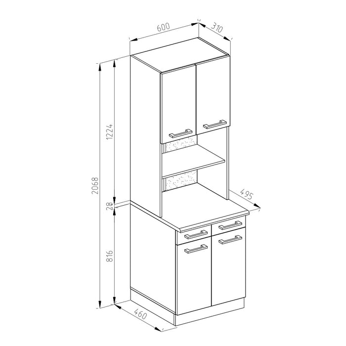 Vicco Cucine componibili piccole Bianco lucido 60 cm , PL Marmo