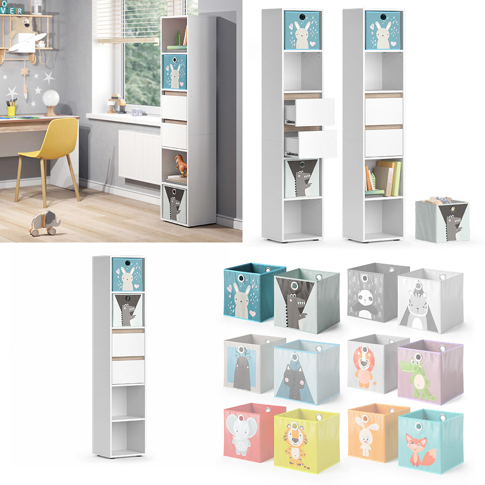 Vicco Libreria bambini Bianco 36.2 x 171 cm con box pieghevoli colorati