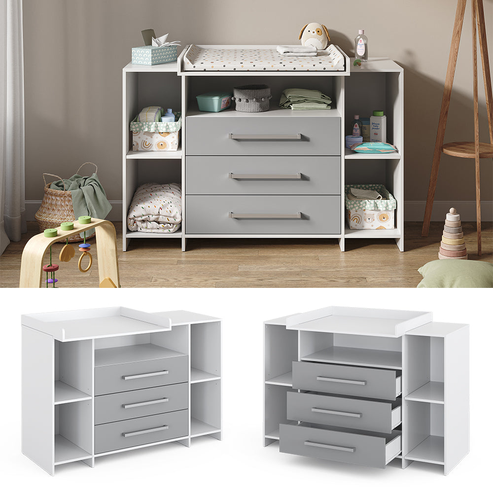 Vicco Fasciatoio Bianco/Grigio 143 x 100 cm XL con cassetti