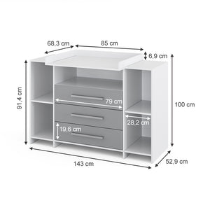 Vicco Fasciatoio Bianco/Grigio 143 x 100 cm XL con cassetti