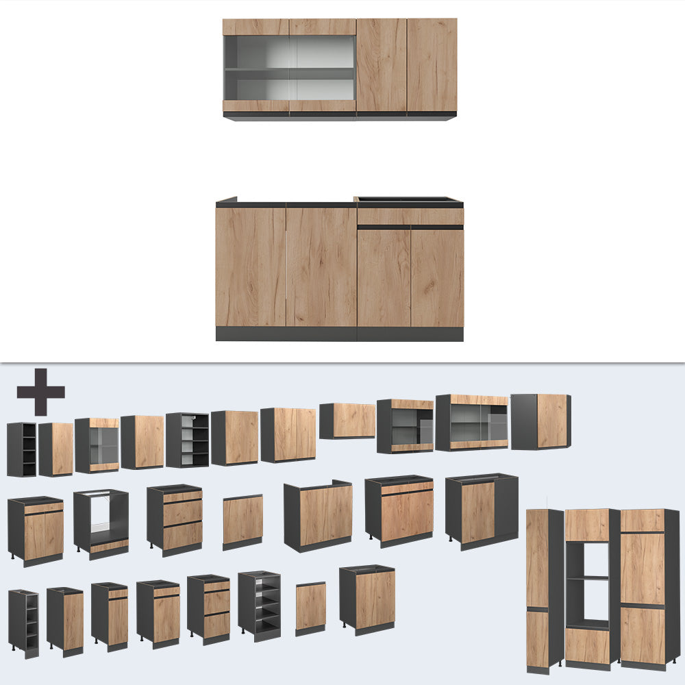 Vicco Cucina monoblocco Quercia dorata/antracite 140 cm , PL Antracite