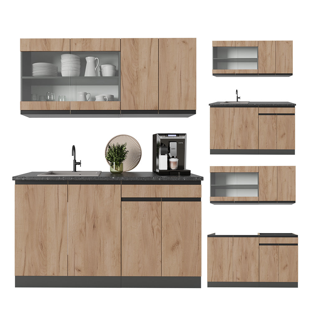 Vicco Cucina completa Quercia dorata/antracite 140 cm Forma a J