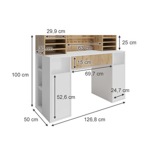 Vicco Scrivania con ripiani Bianco/Sonoma 126.8 x 50 cm XL con ripiani
