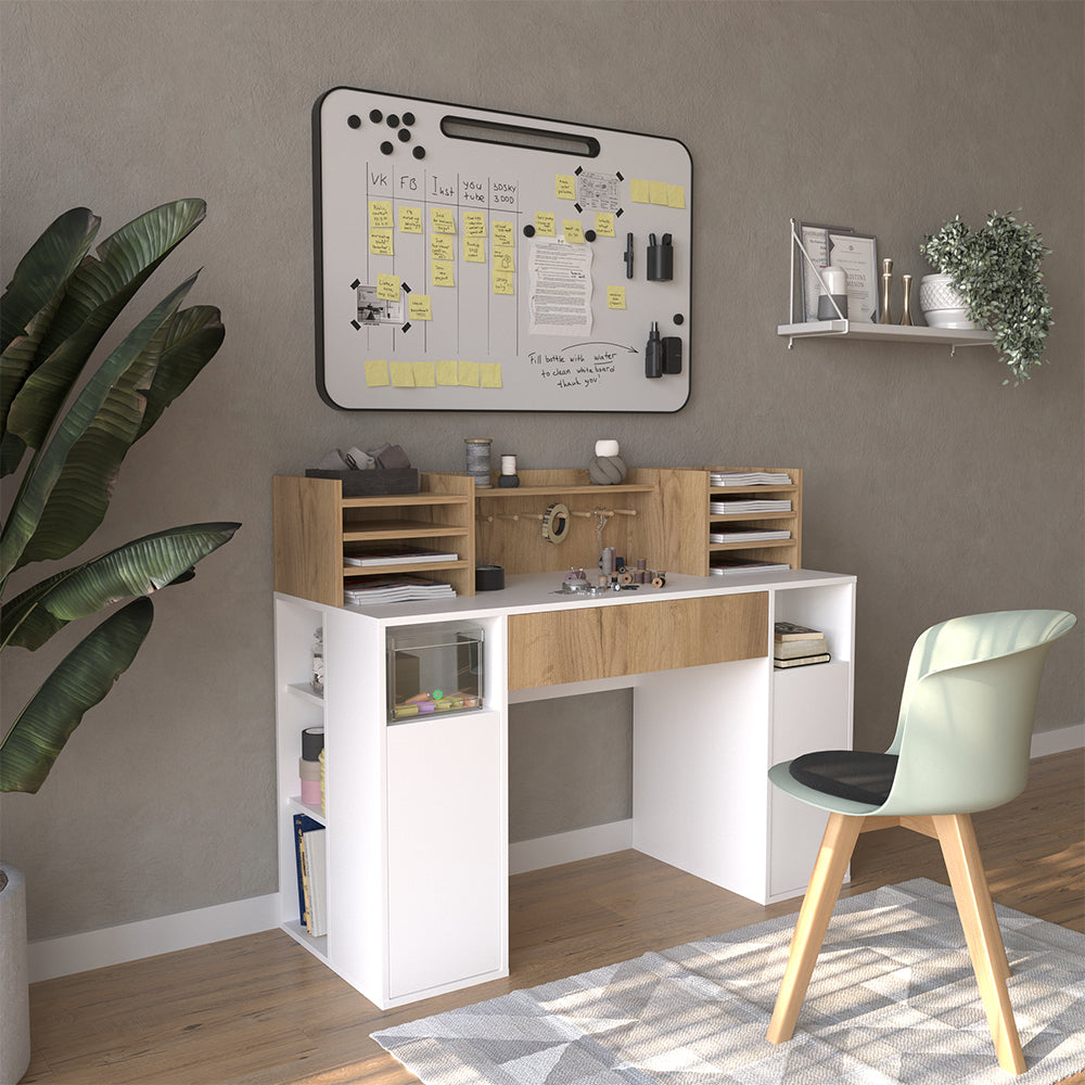 Vicco Scrivania con ripiani Bianco/Sonoma 126.8 x 50 cm XL con ripiani