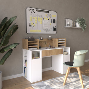 Vicco Scrivania con ripiani Bianco/Sonoma 126.8 x 50 cm XL con ripiani
