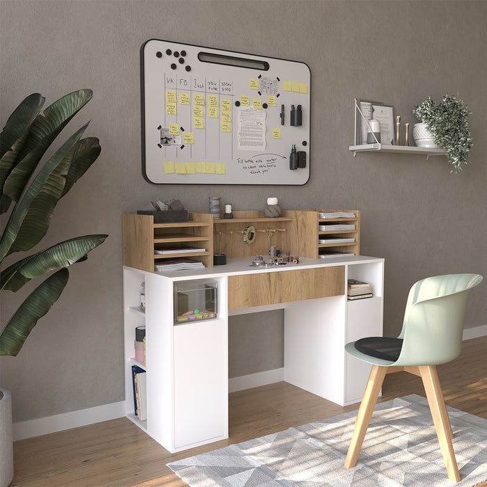 Vicco Scrivania con ripiani Bianco/Sonoma 126.8 x 50 cm XL con ripiani