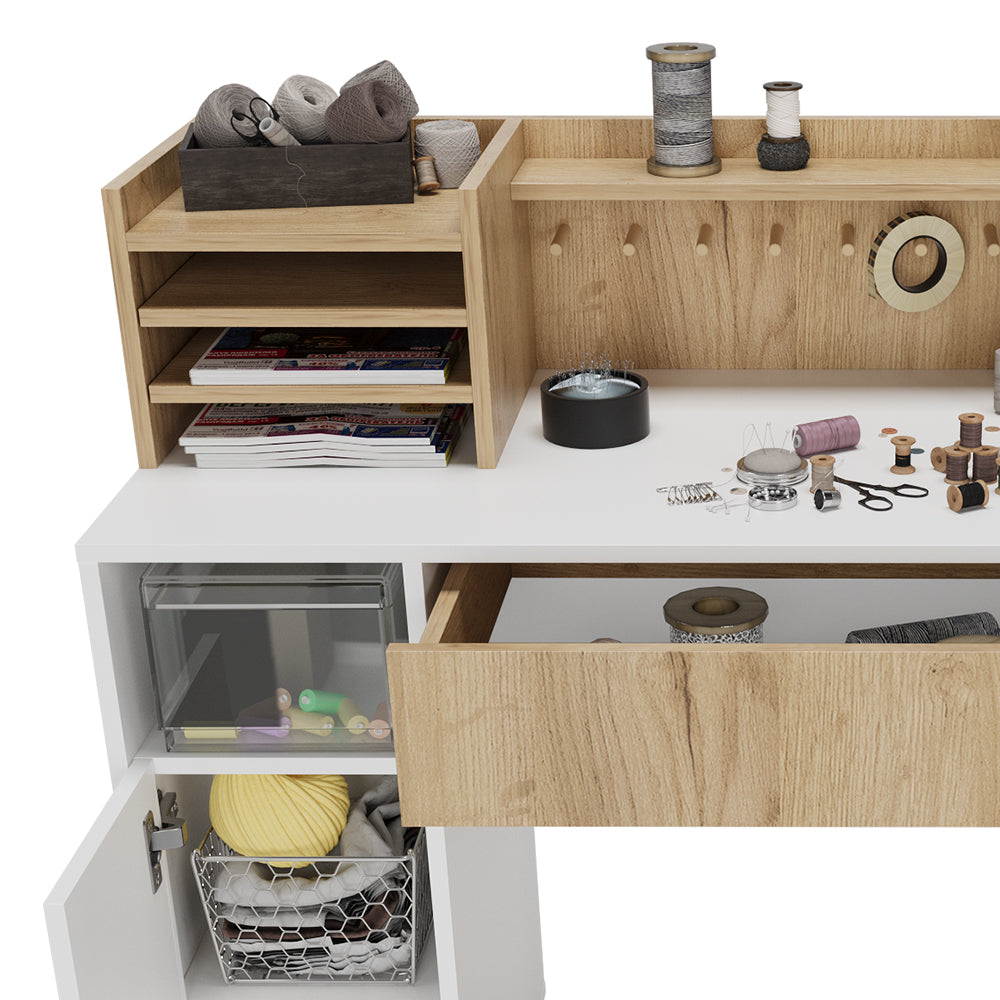 Vicco Scrivania con ripiani Bianco/Sonoma 126.8 x 50 cm XL con ripiani