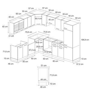 Vicco Cucina angolare completa Nero lucido 227 x 287 cm senza piano di lavoro