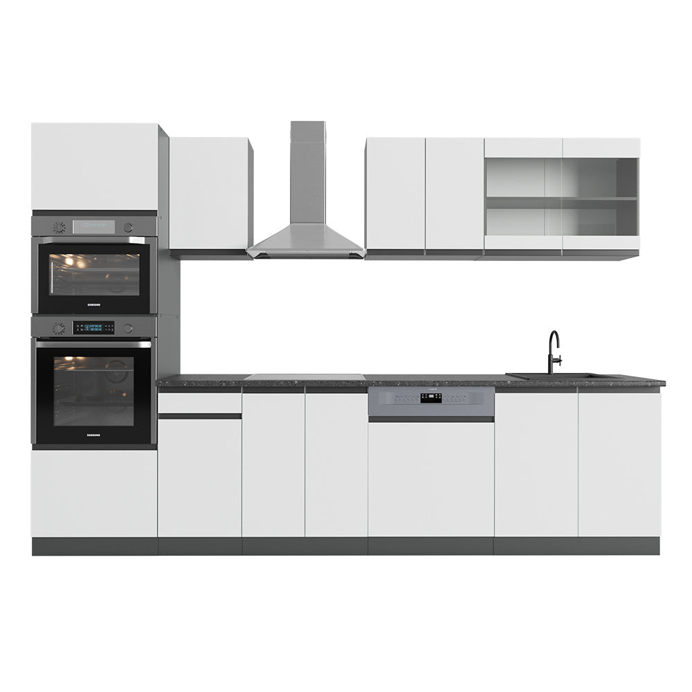 Vicco Cucina componibile Bianco/antracite 300 cm con armadio alto, PL Antracite