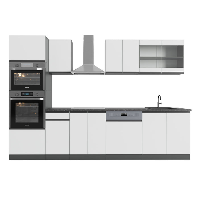 Vicco Cucina componibile Bianco/antracite 300 cm con armadio alto, PL Antracite