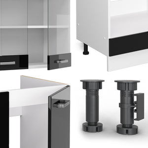Vicco Cucina angolare completa Nero lucido 227 x 287 cm senza piano di lavoro
