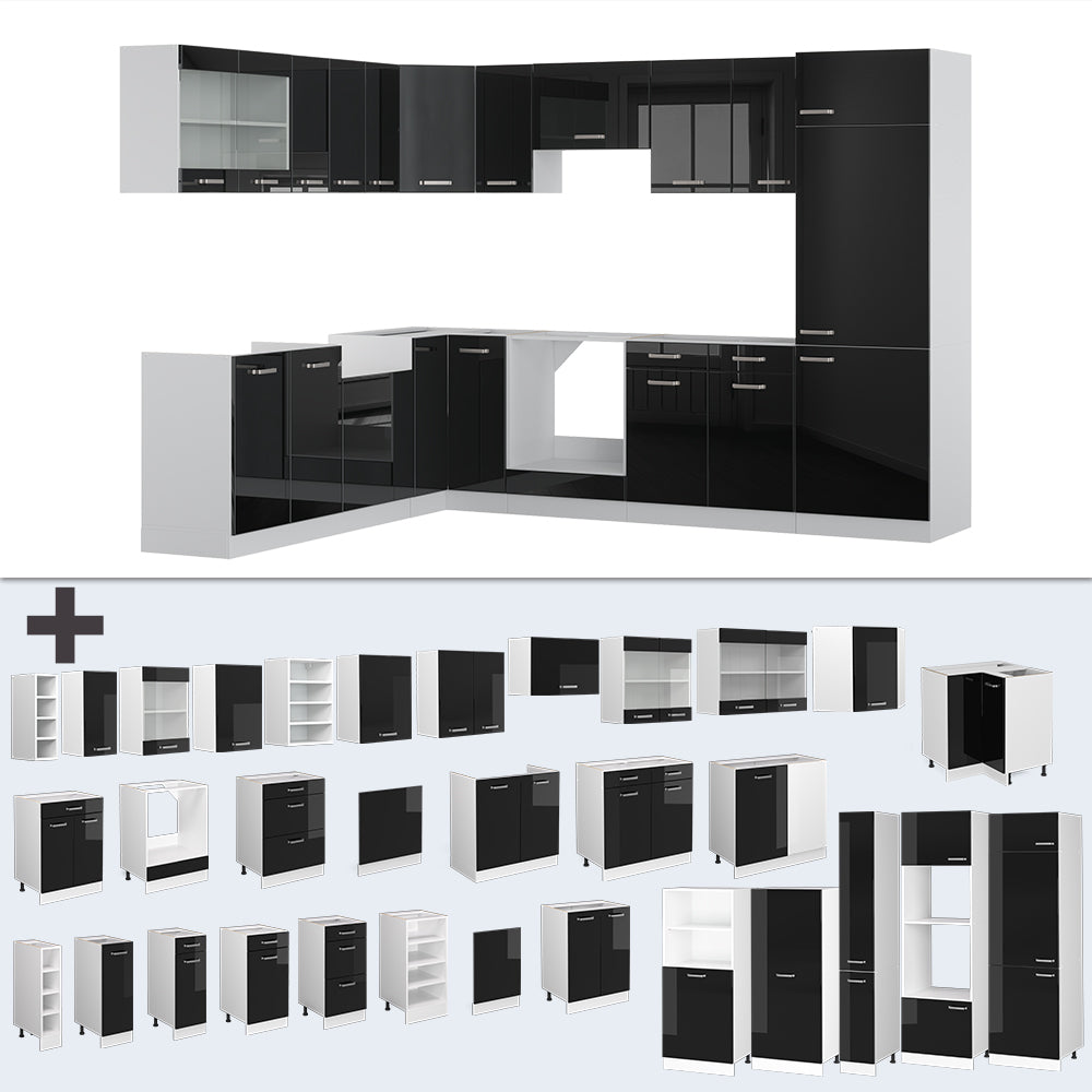 Vicco Cucina angolare completa Nero lucido/bianco 227 x 287 cm , PL Antracite