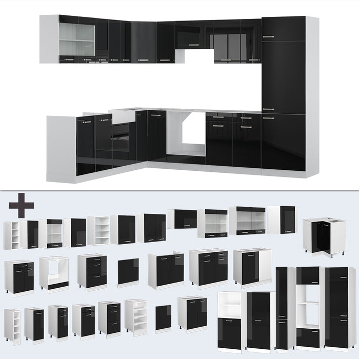 Vicco Cucina angolare completa Nero lucido/bianco 227 x 287 cm , PL Antracite