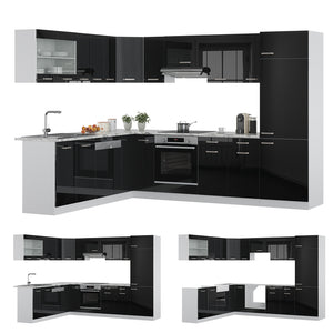 Vicco Cucina angolare completa Nero lucido/bianco 227 x 287 cm , PL Antracite