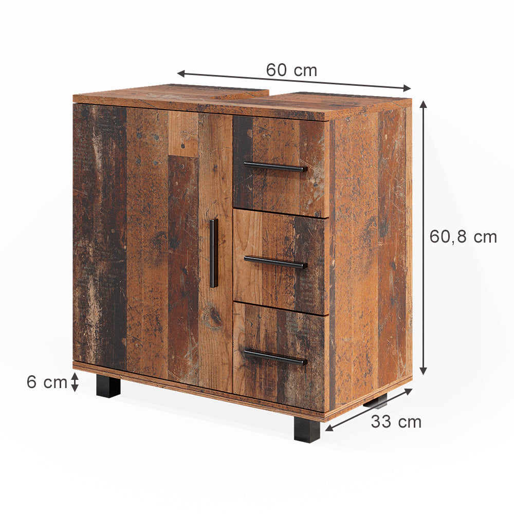 Vicco Mobile sottolavabo per bagno Rovere rustico 60 x 60 cm con anta e 3 cassetti