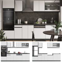 Vicco Cucina componibile Bianco/antracite 300 cm con armadio alto, PL Rovere