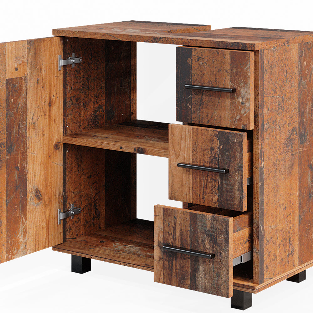 Vicco Mobile sottolavabo per bagno Rovere rustico 60 x 60 cm con anta e 3 cassetti