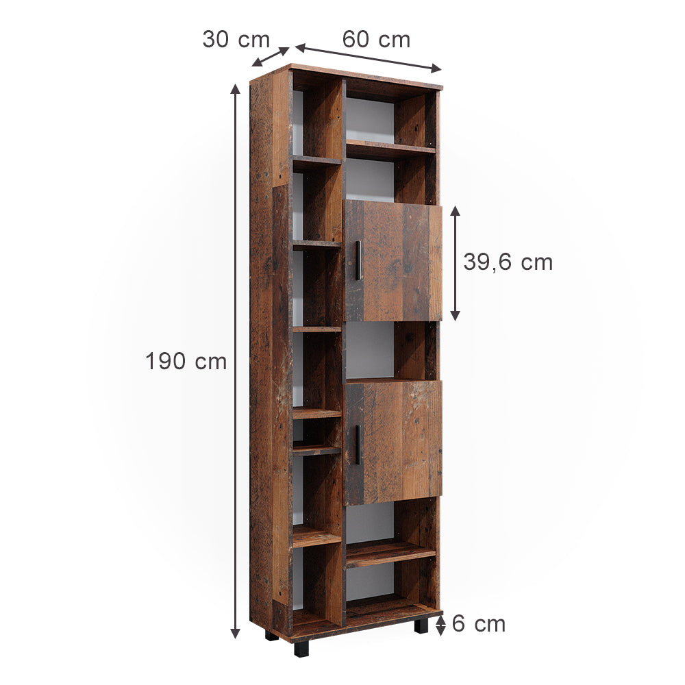 Vicco Armadio per il bagno Rovere rustico 60 x 190 cm con ante e vani a giorno