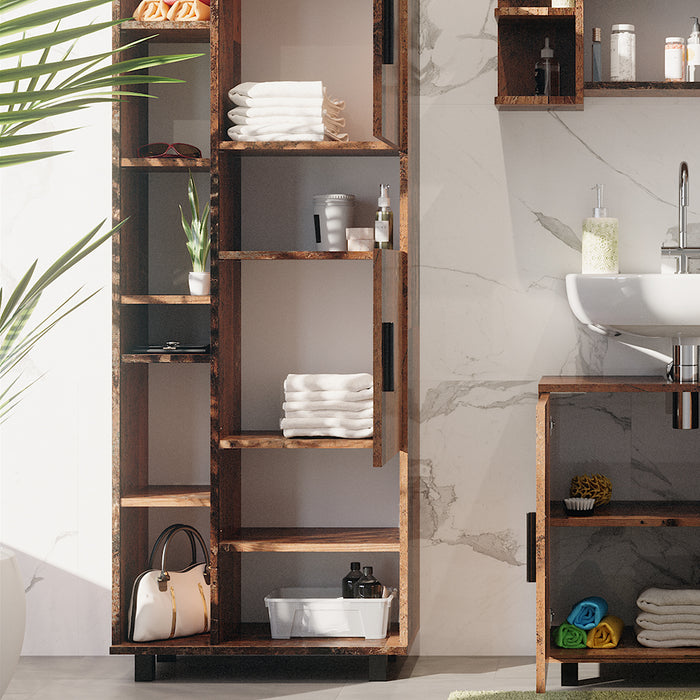 Vicco Armadio per il bagno Rovere rustico 60 x 190 cm con ante e vani a giorno