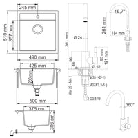 Bergström Lavello Nero 49 x 50 cm con raccordo nero