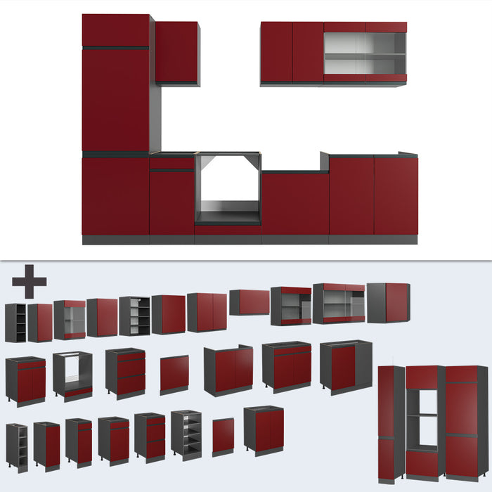 Vicco Cucina componibile Rosso/antracite 300 cm , PL Rovere
