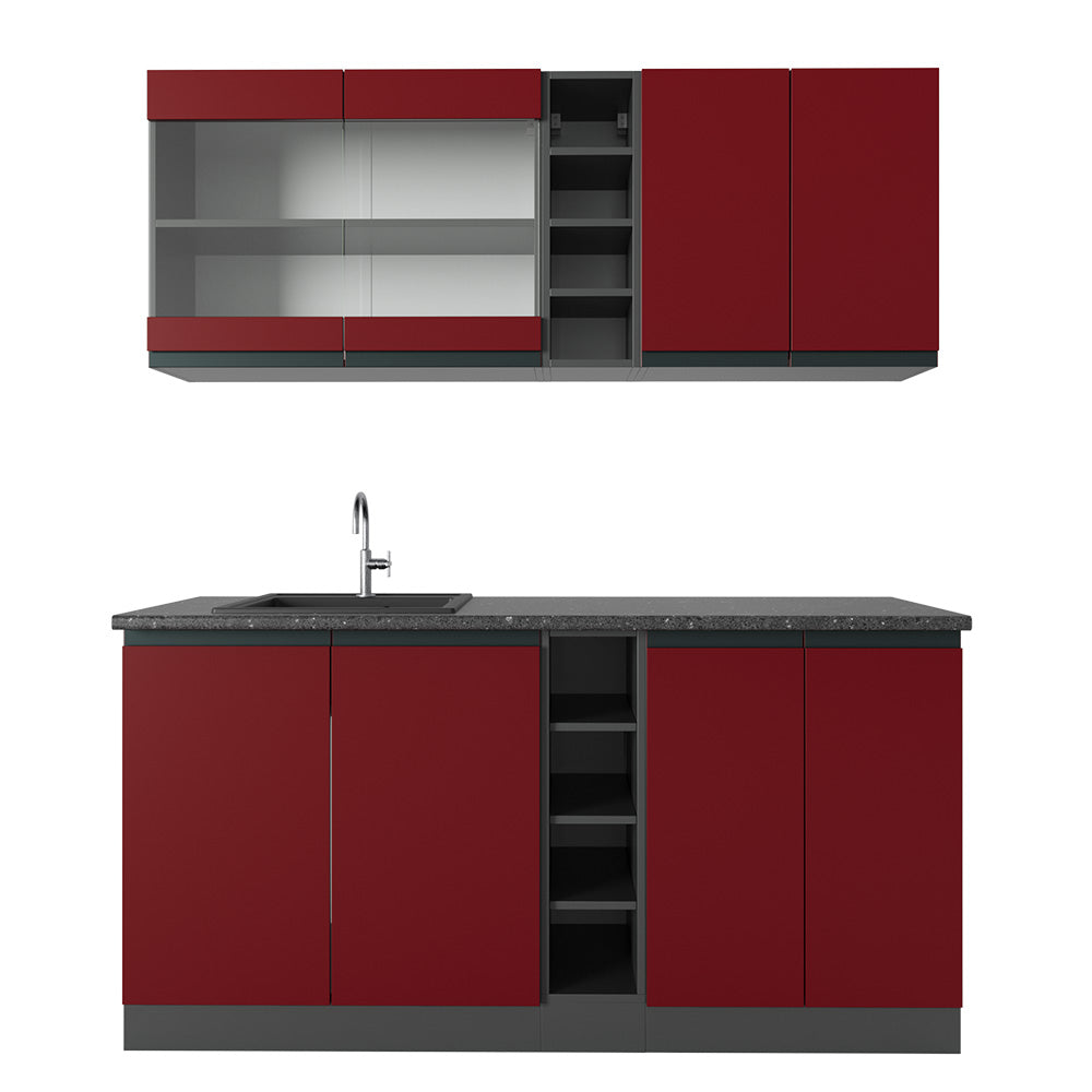 Vicco Cucina completa Rosso/antracite 160 cm Forma a J