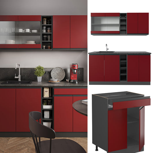 Vicco Cucina completa Rosso/antracite 160 cm Forma a J