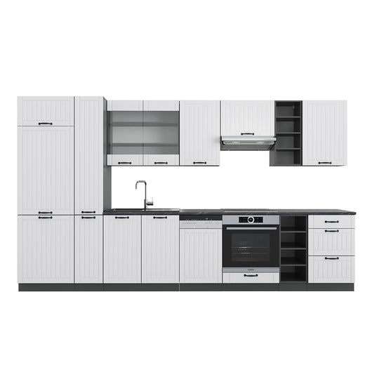 Vicco Cucina componibile Bianco casa di campagna/antracite 355 cm con armadio alto, senza piano di lavoro