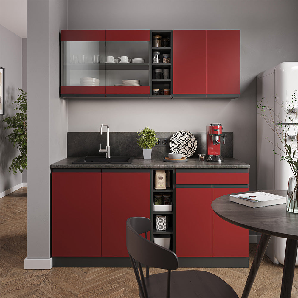 Vicco Cucina completa Rosso/antracite 160 cm Forma a J