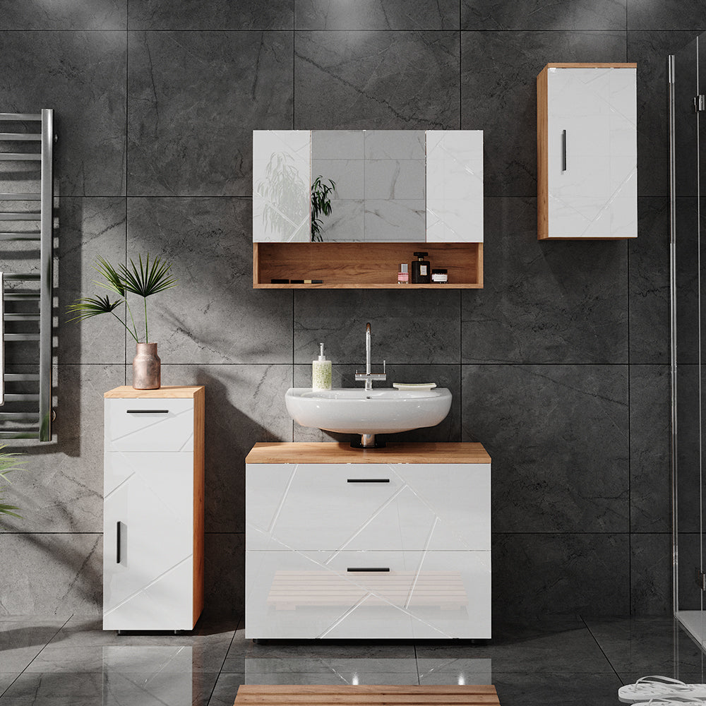 Vicco Mobile bagno Bianco lucido/oro power oak 30 x 59 cm con ripiano