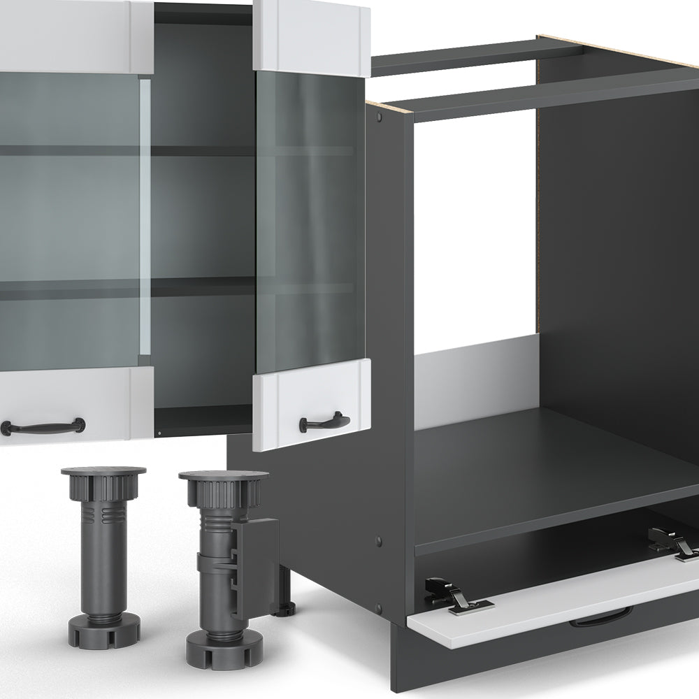 Vicco Cucina componibile Bianco casa di campagna/antracite 355 cm con armadio alto, senza piano di lavoro