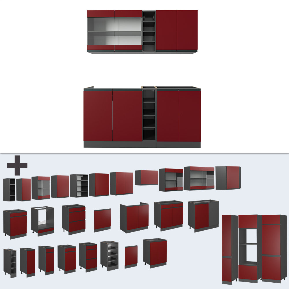 Vicco Cucina completa Rosso/antracite 160 cm Forma a J