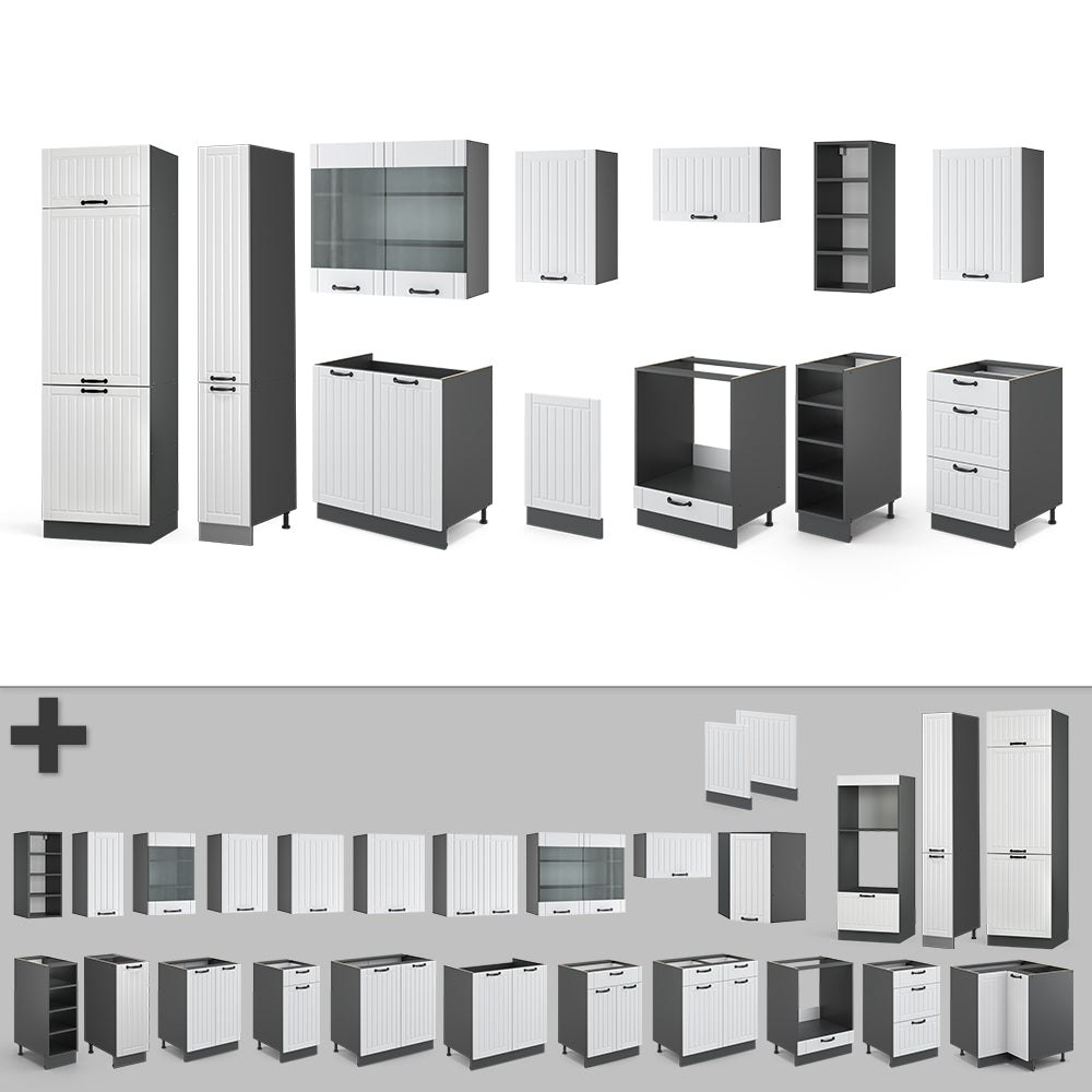 Vicco Cucina componibile Bianco casa di campagna/antracite 355 cm con armadio alto, senza piano di lavoro