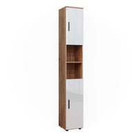 Vicco Armadio per il bagno Bianco lucido/oro power oak 30 x 192 cm con ante e vani a giorno