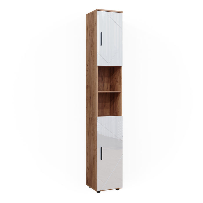 Vicco Armadio per il bagno Bianco lucido/oro power oak 30 x 192 cm con ante e vani a giorno