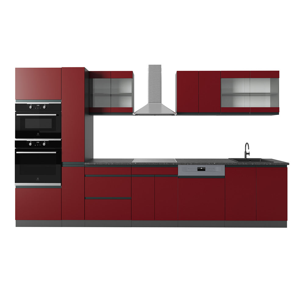 Vicco Cucina componibile Rosso/antracite 350 cm Forma a J, con mobile alto, senza piano di lavoro