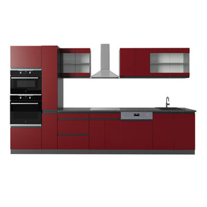 Vicco Cucina componibile Rosso/antracite 350 cm Forma a J, con mobile alto, senza piano di lavoro