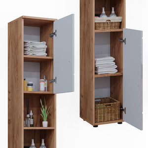 Vicco Armadio per il bagno Bianco lucido/oro power oak 30 x 192 cm con ante e vani a giorno