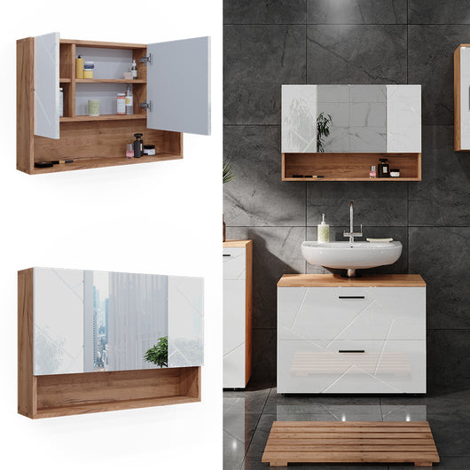 Vicco Specchio contenitore bagno Bianco lucido/oro power oak 17 x 55 cm