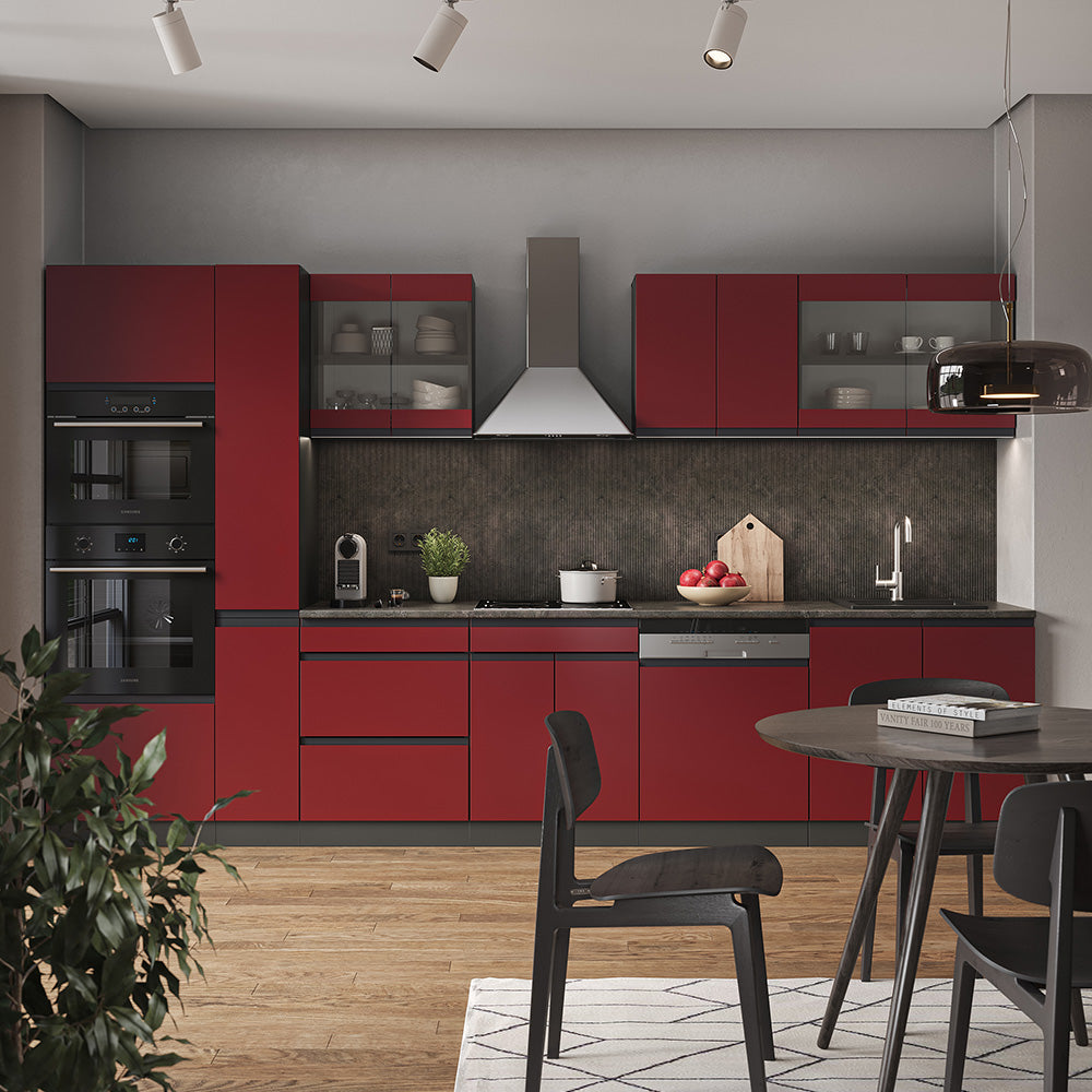 Vicco Cucina componibile Rosso/antracite 350 cm Forma a J, con mobile alto, senza piano di lavoro