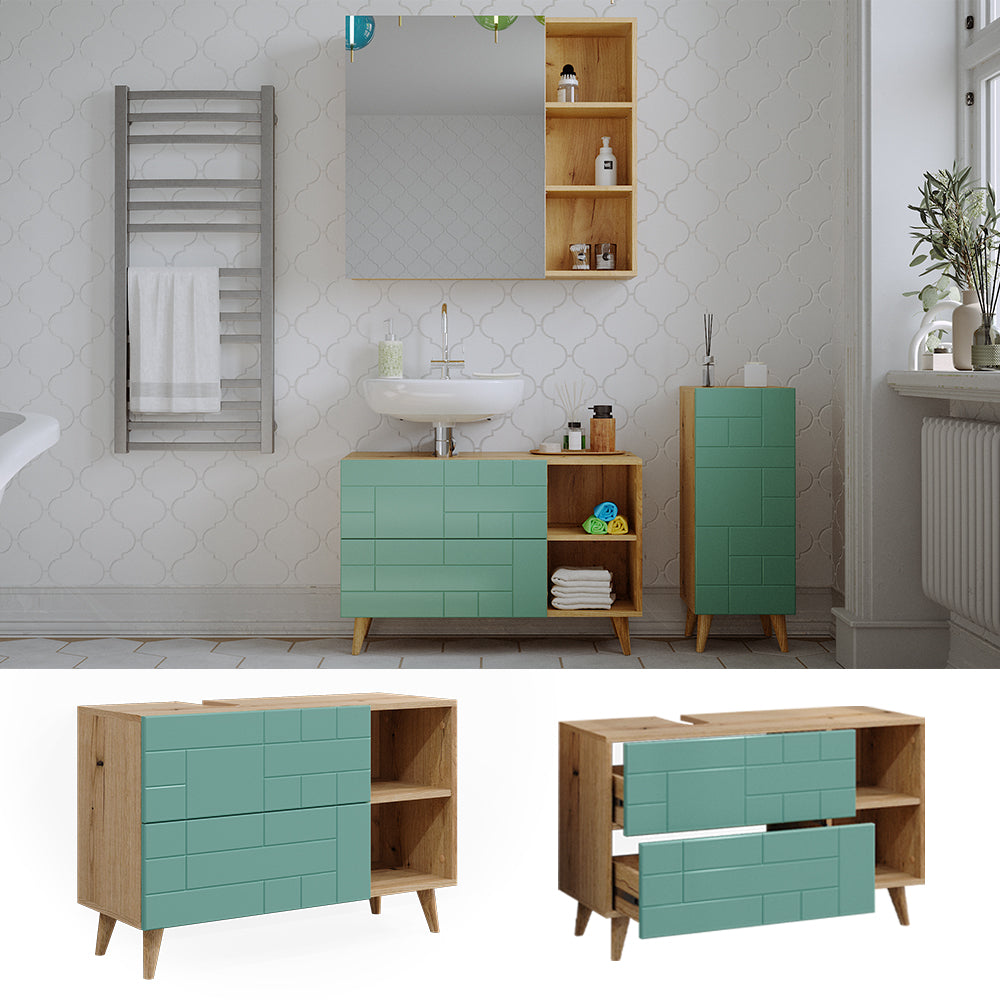 Vicco Mobile sottolavabo per bagno Verde menta 90 x 59 cm con 2 cassetti
