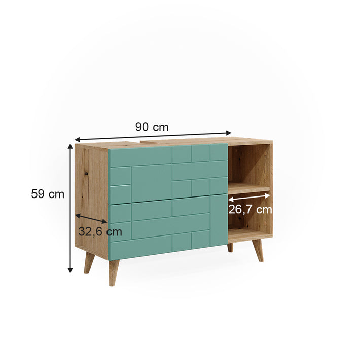 Vicco Mobile sottolavabo per bagno Verde menta 90 x 59 cm con 2 cassetti