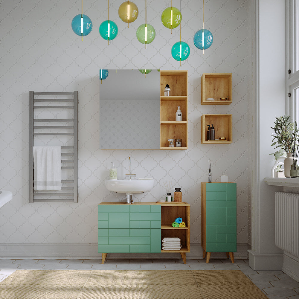 Vicco Mobile sottolavabo per bagno Verde menta 90 x 59 cm con 2 cassetti