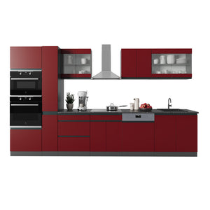 Vicco Cucina componibile Rosso/antracite 350 cm Forma a J, con mobile alto, senza piano di lavoro