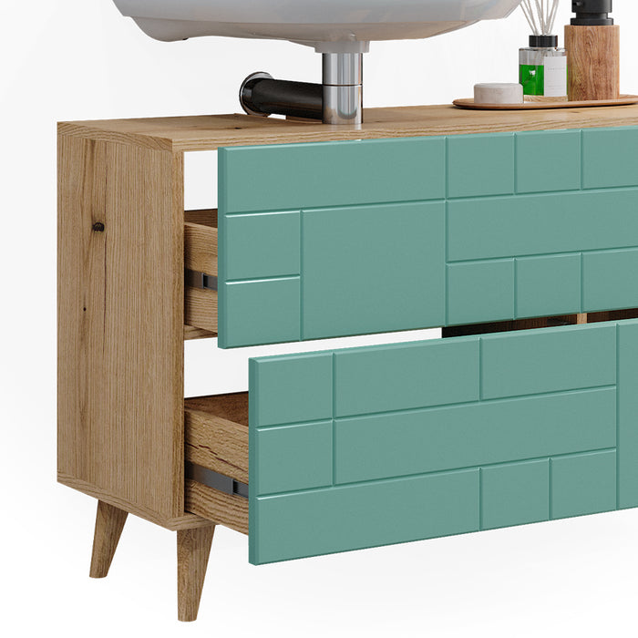 Vicco Mobile sottolavabo per bagno Verde menta 90 x 59 cm con 2 cassetti