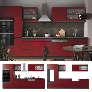 Vicco Cucina componibile Rosso/antracite 350 cm Forma a J, con mobile alto, senza piano di lavoro