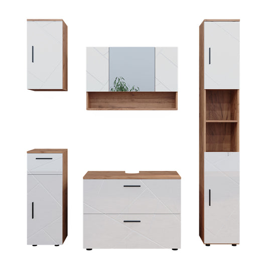 Vicco Set di mobili da bagno Bianco lucido/oro power oak 5 parti